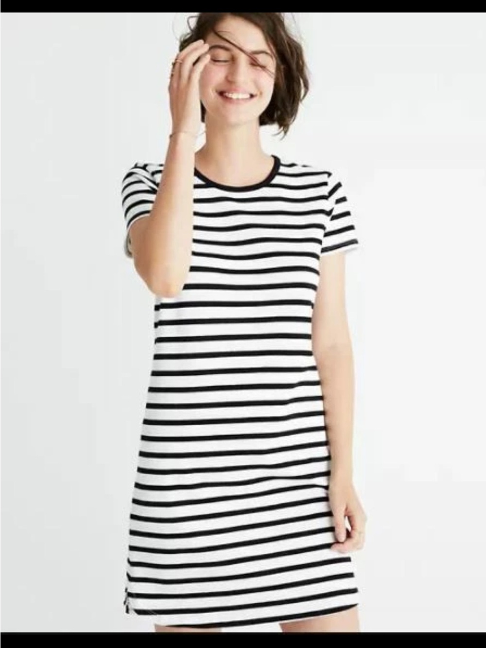Madewell Black and White Striped Mini Shirt Dress minimalist capsule wardrobe